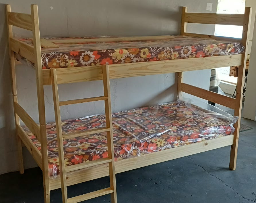Bunk Bed & Mattress Combo - Pine / Single (91cm)