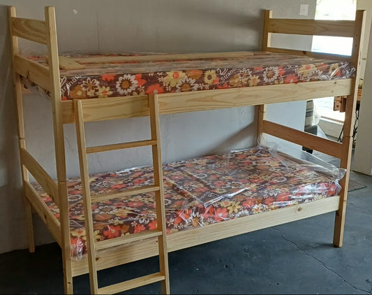 Bunk Bed & Mattress Combo - Pine / Single (91cm)