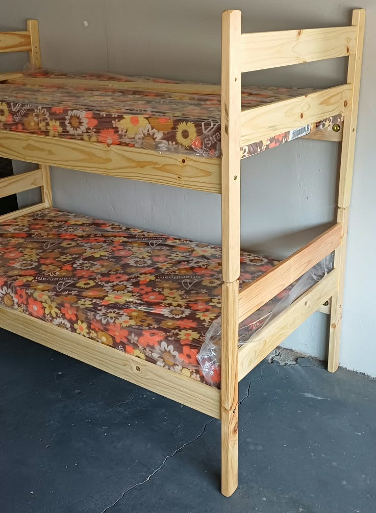 Bunk Bed & Mattress Combo - Pine / Single (91cm)