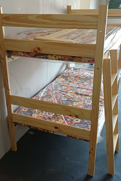 Bunk Bed & Mattress Combo - Pine / Single (91cm)
