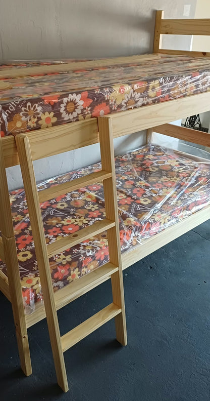 Bunk Bed & Mattress Combo - Pine / Single (91cm)