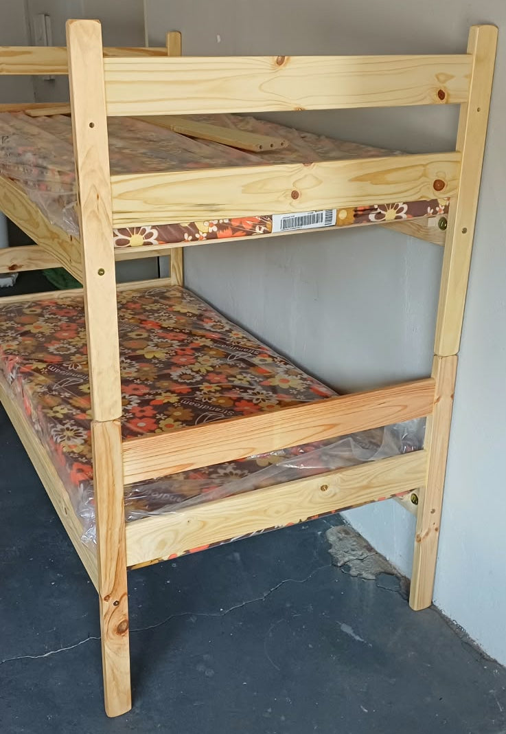 Bunk Bed & Mattress Combo - Pine / Single (91cm)