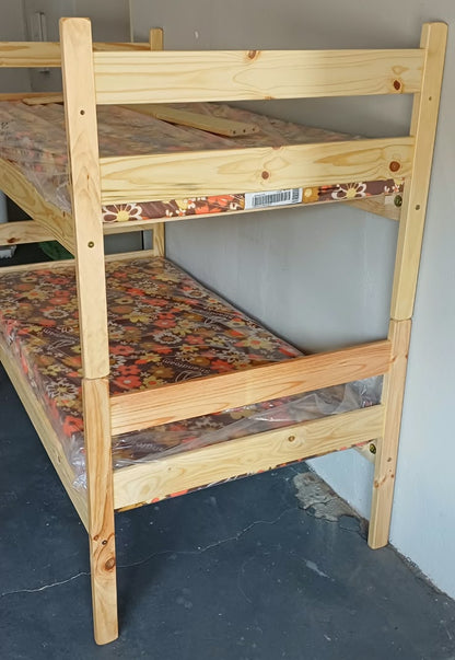 Bunk Bed & Mattress Combo - Pine / Single (91cm)
